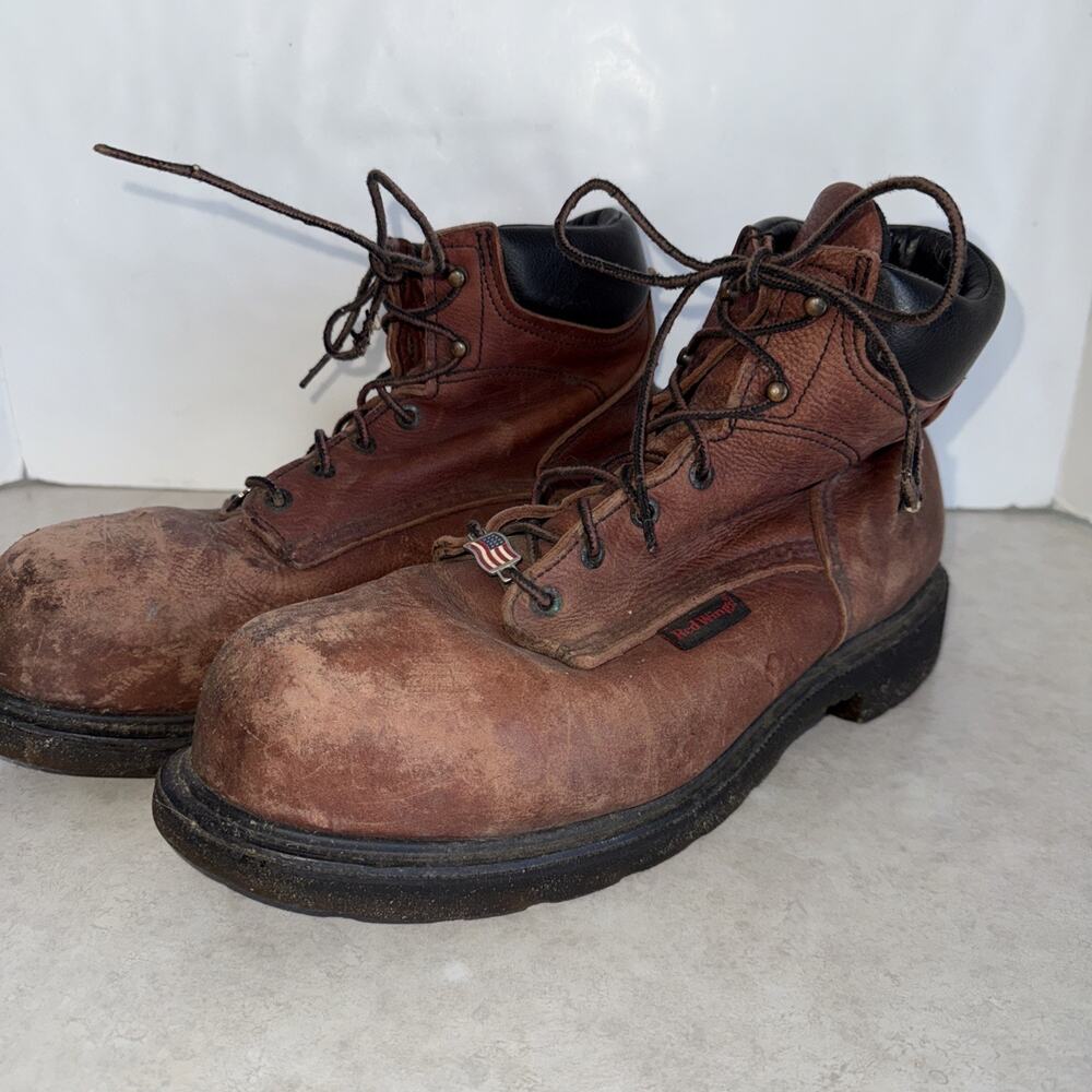 Red Wing ANSI Z41 PT99 MI/75 C/75 EH Leather Steel Toe BOOTS 11.5 12D Distress